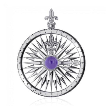 Compass Rose Silver Pendant With Gemstone TP3152 - Jewelry